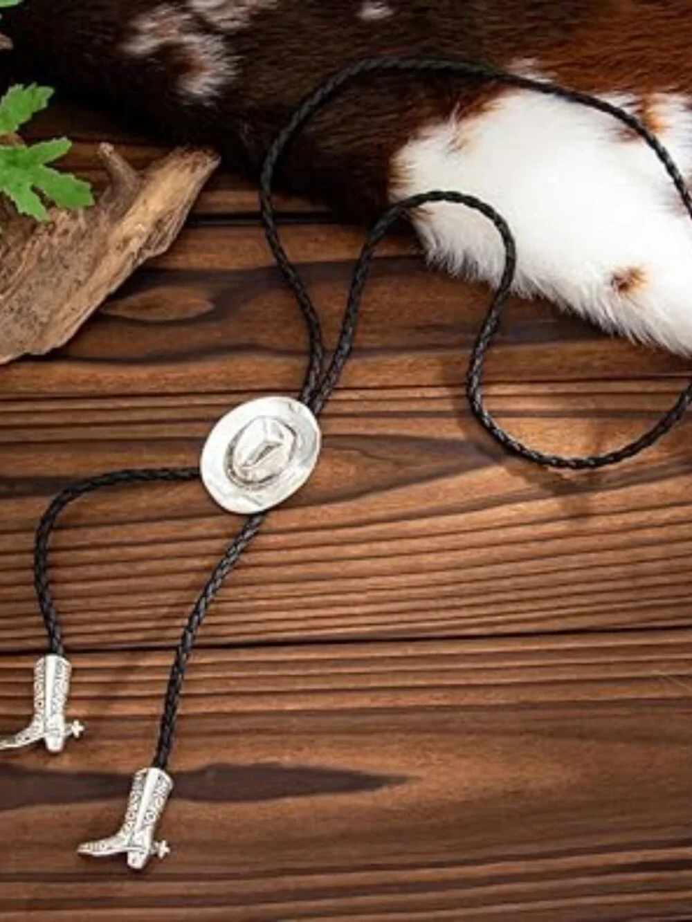 Antique Silver Western Ethnic Hat Boot Lariat Necklace Bolo Tie